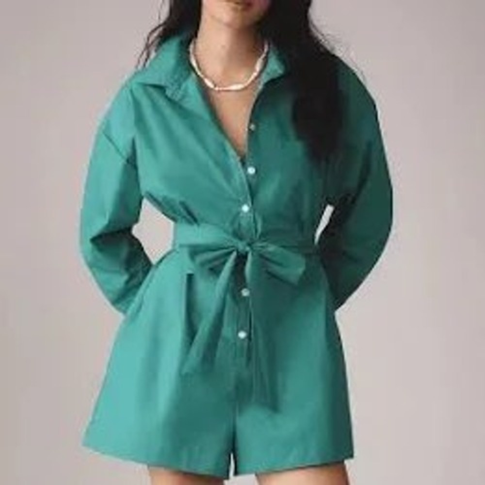 Bennet Buttondown Romper by Maeve Anthropologie size XS green casual travel